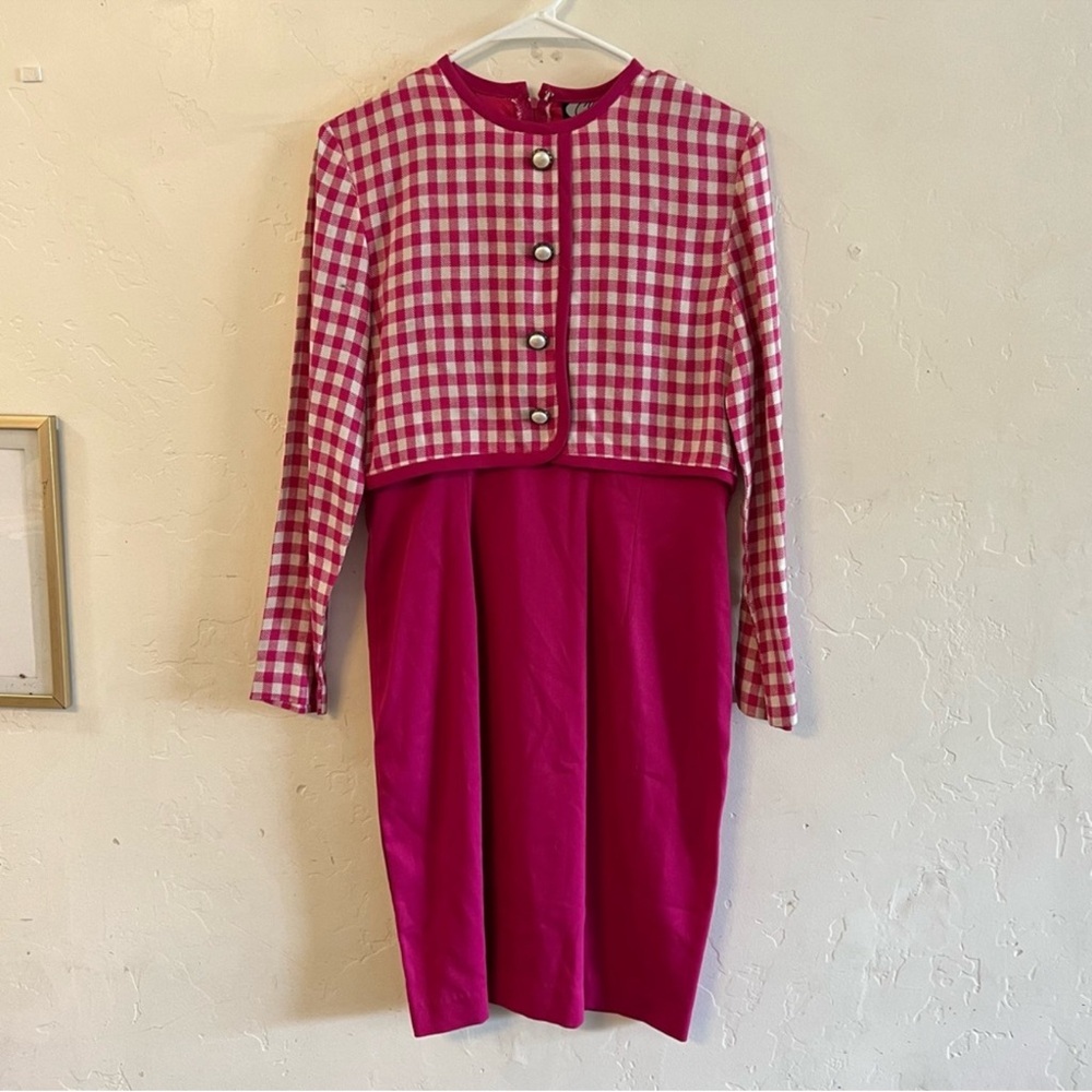 Vintage Clues Collections Pink & White Long Sleeve Sheath Dress Size 8